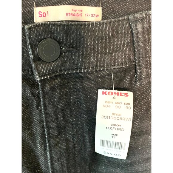 SO KOHL'S Oxford Black High-Rise Waist Straight Leg Raw-Hem Jeans NWT 17/33W - Picture 3 of 6